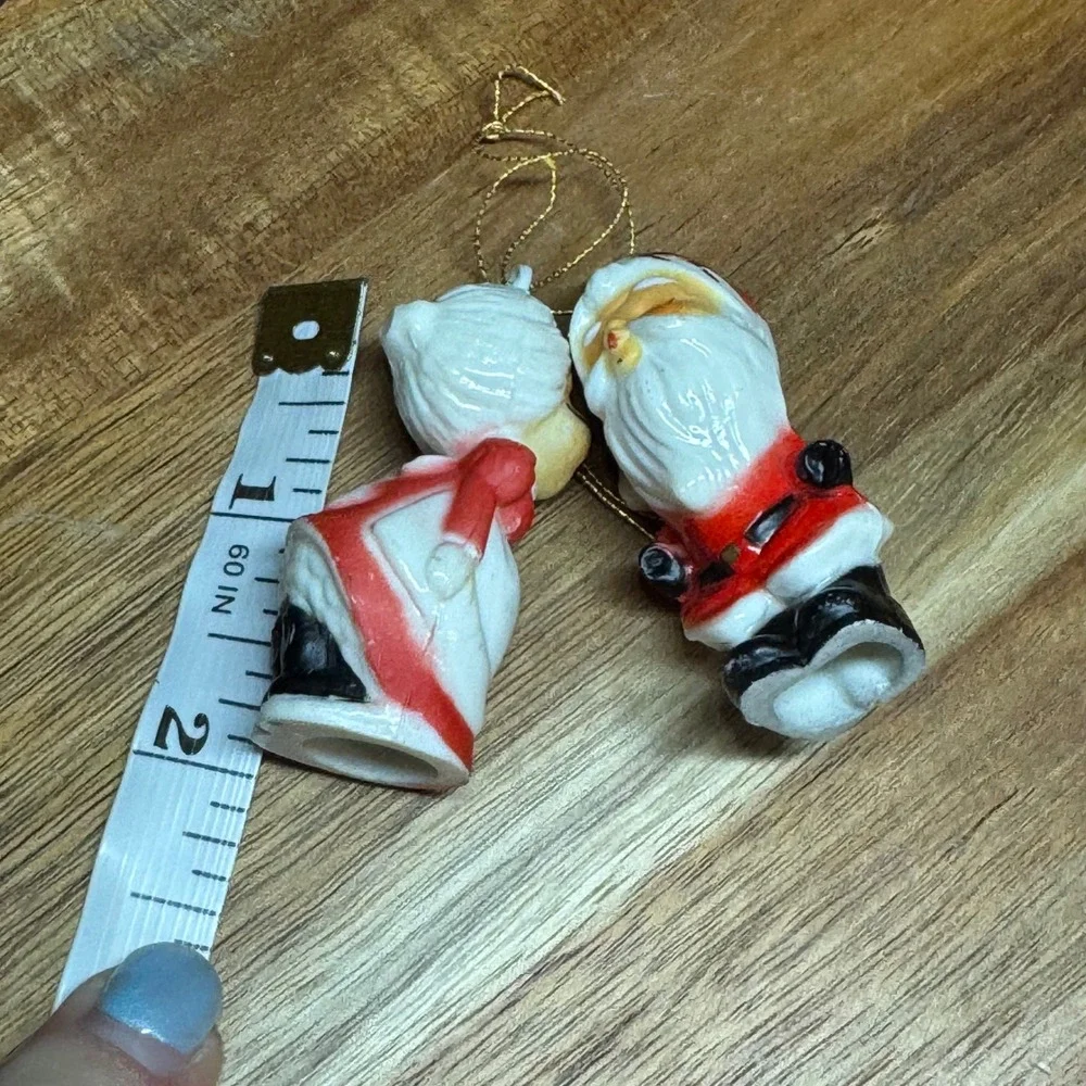 Vintage Kissing Santa and Mrs Claus Christmas Ornaments Set Mid Century Modern